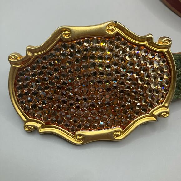 VTG Streets Ahead Belt M Rhinestone Tooled Leather Multicolor Western Artsy 90s - Picture 6 of 10